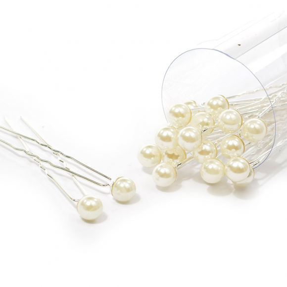 Шпильки арт.AVSH131 с бусинами 8 см цв.молочный уп.20 шт