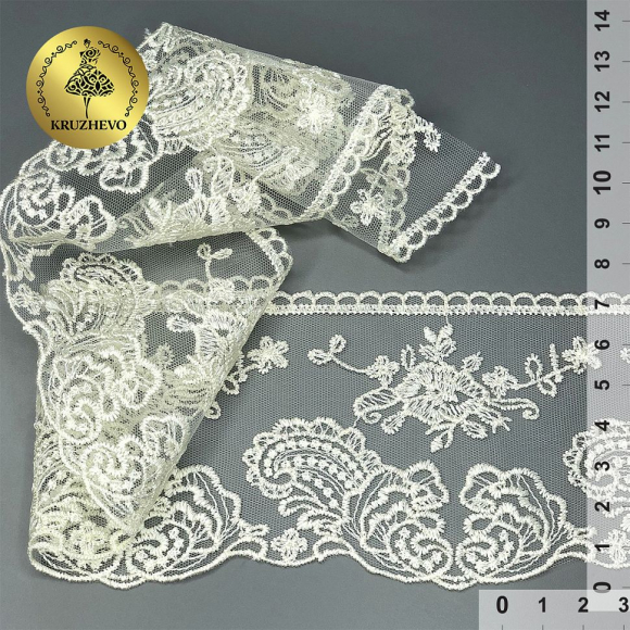 Кружево на сетке арт.TBY.BL.40467 шир.105мм цв.01 молочный уп.13,71м