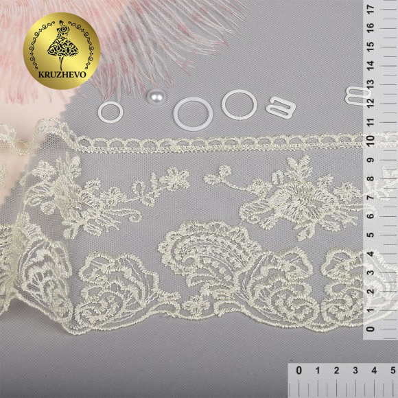 Кружево на сетке арт.TBY.BL.40467 шир.105мм цв.01 молочный уп.13,71м
