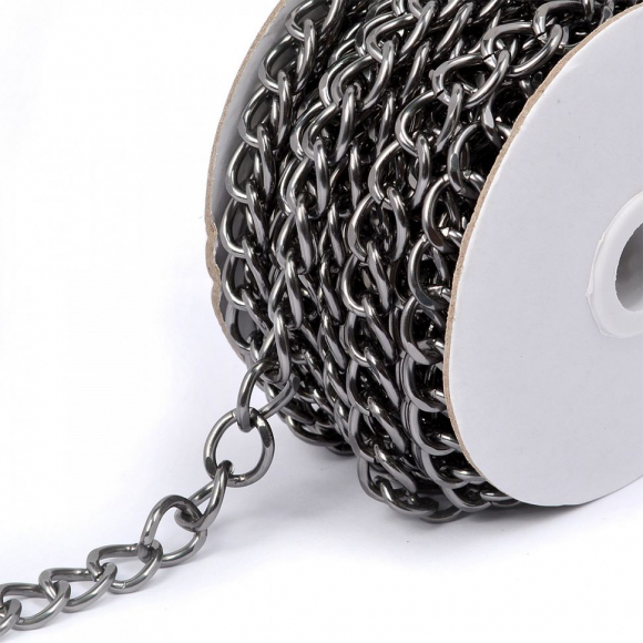 Цепочка 12х15х2,4мм, TBY-1942-2 металл цв.черн.никель рул.10м