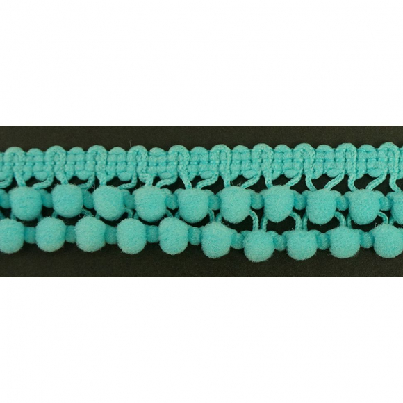 Тесьма с помпонами двурядная, цвет бирюзовый