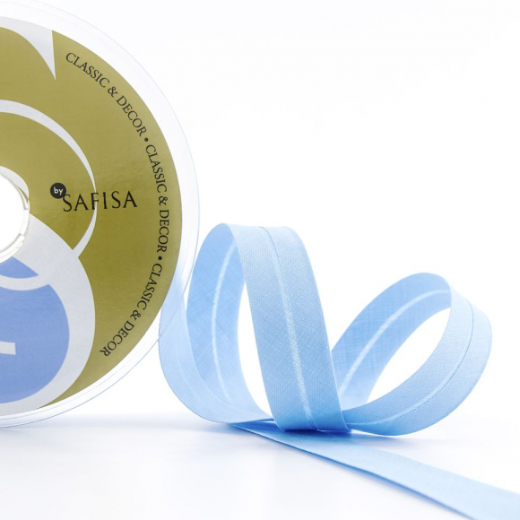 19648_Косая бейка хлопок/полиэстер 20 мм, 25 м, цвет 69, Синий светлый