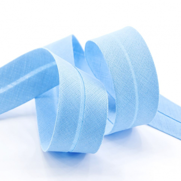 19648_Косая бейка хлопок/полиэстер 20 мм, 25 м, цвет 69, Синий светлый
