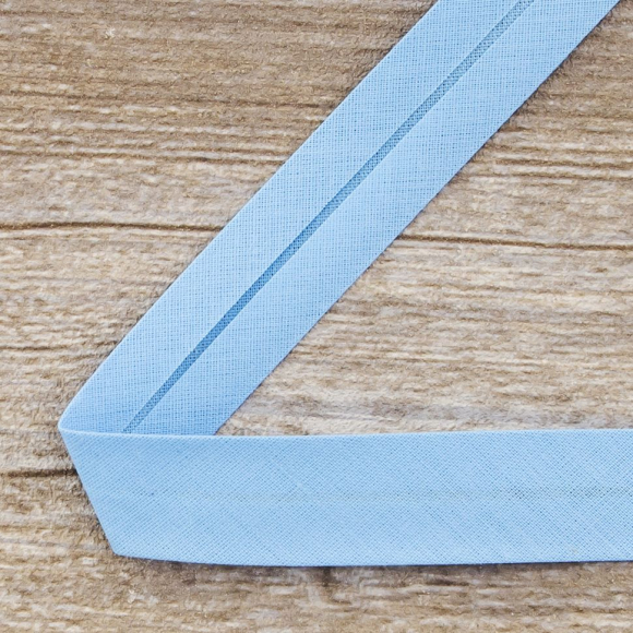 19648_Косая бейка хлопок/полиэстер 20 мм, 25 м, цвет 69, Синий светлый