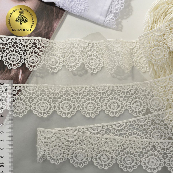Кружево гипюр арт.TR.12603 шир.40мм цв.02 молочный, уп.9м Кружево гипюр арт.TR.12603 шир.40мм цв.02 молочный, уп.9м