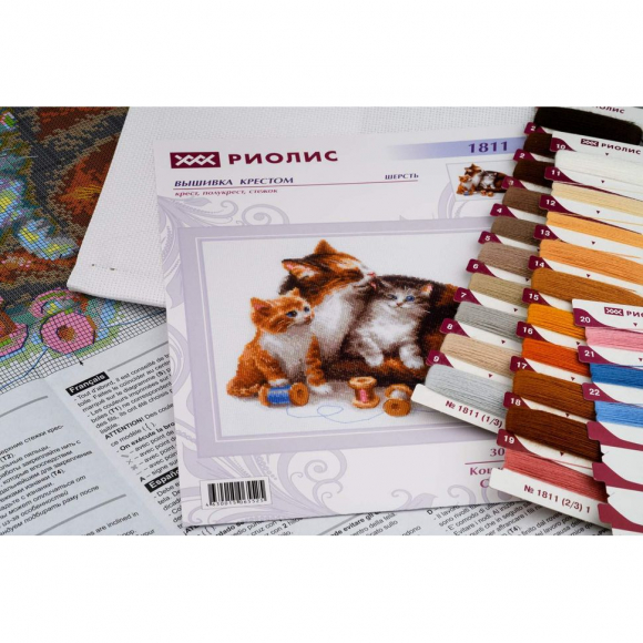 Набор для вышивания РИОЛИС арт.1811 Кошка с котятами 30х24 см