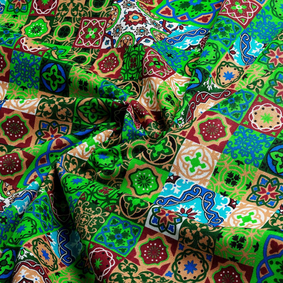 Ткань хлопок Орнамент-10612, 125г/м?, 100% хлопок, шир.150см, цв.03 зеленый рул.42м
