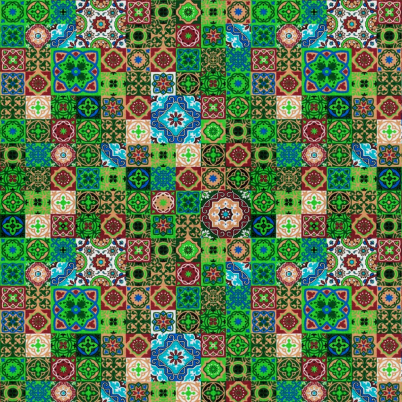 Ткань хлопок Орнамент-10612, 125г/м?, 100% хлопок, шир.150см, цв.03 зеленый рул.42м