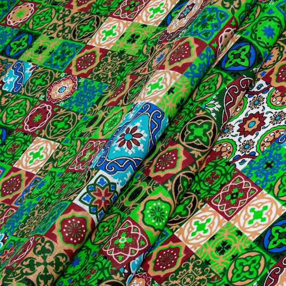 Ткань хлопок Орнамент-10612, 125г/м?, 100% хлопок, шир.150см, цв.03 зеленый рул.42м