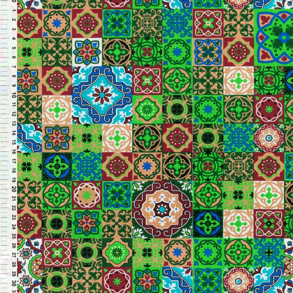 Ткань хлопок Орнамент-10612, 125г/м?, 100% хлопок, шир.150см, цв.03 зеленый рул.42м