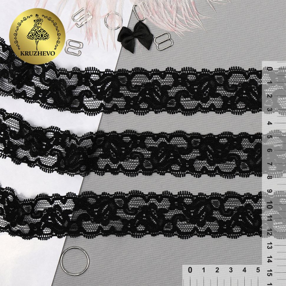 Кружево-стрейч KRUZHEVO арт.TBY.8029 шир.30мм цв.02 черный уп.50м