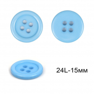 Пуговицы пластиковые C-TA203-1 цв.голубой 24L-15мм, 4 прокола, 36шт