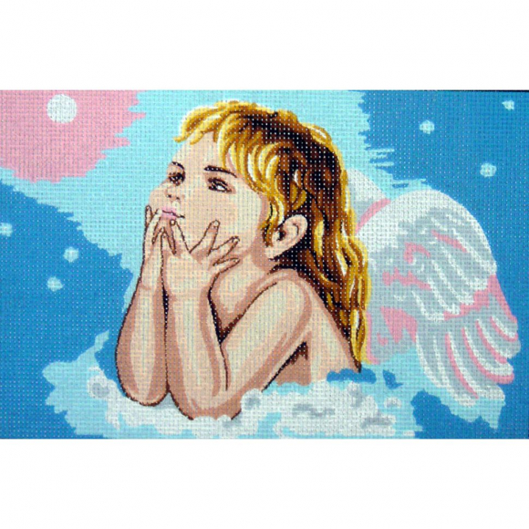 Канва жесткая с рисунком "Мечтающий ангелочек", 2 картинки