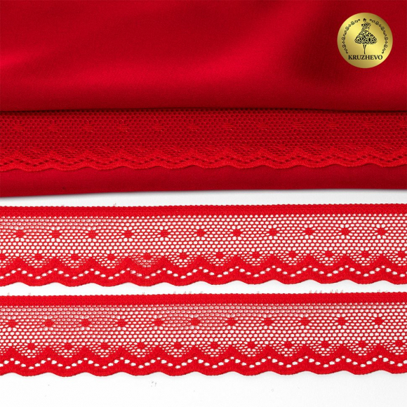 Кружево-стрейч KRUZHEVO арт.TBY.8028 шир.25мм цв.SD163 красный уп.50м