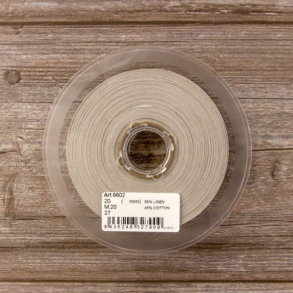 Косая бейка хлопок/лён, 20 мм, 20 м, цвет 27, светло-серый