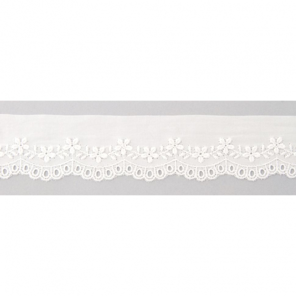 Шитье-вышивка на батисте, 30 мм, цвет белый