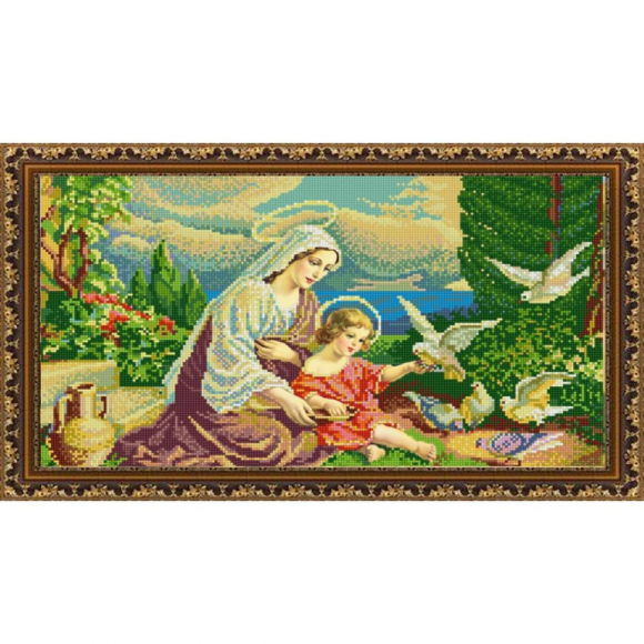 Рисунок на ткани (Бисер) КОНЁК арт. 9986 Мадонна и голуби 25х45 см