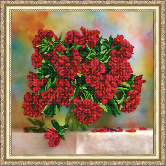 Рисунок на ткани (Бисер) КОНЁК арт. 9782 Красные пионы 40х40 см