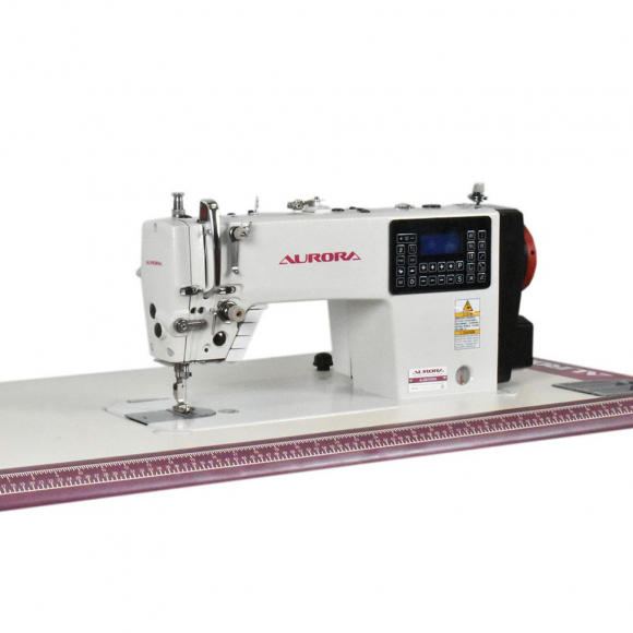 Прямострочная промышленная швейная машина с игольным продвижением Aurora A-5410N (Дизайнерские строчки, два подвижных ножа, закрытая смазка)