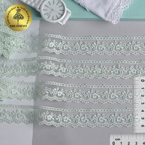 Кружево на сетке KRUZHEVO арт.TR.8B0038B шир.25мм цв.10 мята уп.9м Кружево на сетке KRUZHEVO арт.TR.8B0038B шир.25мм цв.10 мята уп.9м