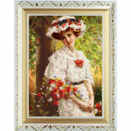 Рисунок на ткани (Бисер) КОНЁК арт. 8475 Девушка с маками 29х39 см