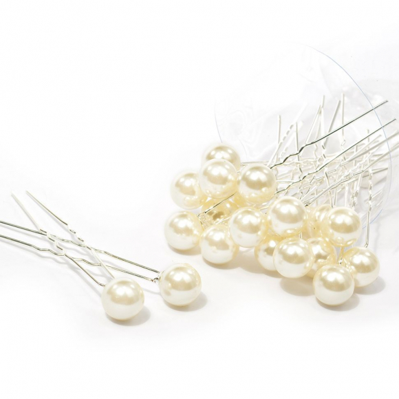 Шпильки арт.AVSH141 с бусинами 12 см цв.молочный уп.20 шт