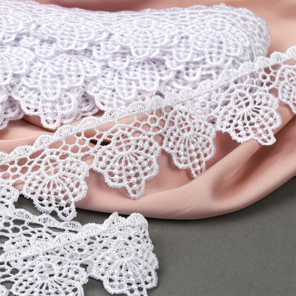 Кружево гипюр KRUZHEVO арт.TR.1276 шир.32мм цв.01 белый, уп.9м