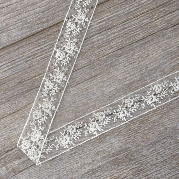 177946_Вышивка на тюле, 23 мм, цвет белый