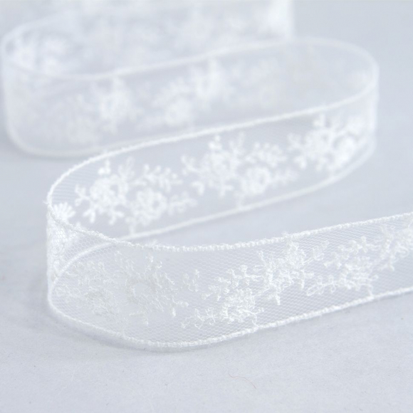 177946_Вышивка на тюле, 23 мм, цвет белый