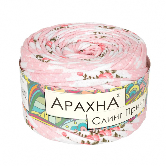 Пряжа ARACHNA Sling Print (100% хлопок) 6х160г/50м цв.019 цветочек-бело-розовый