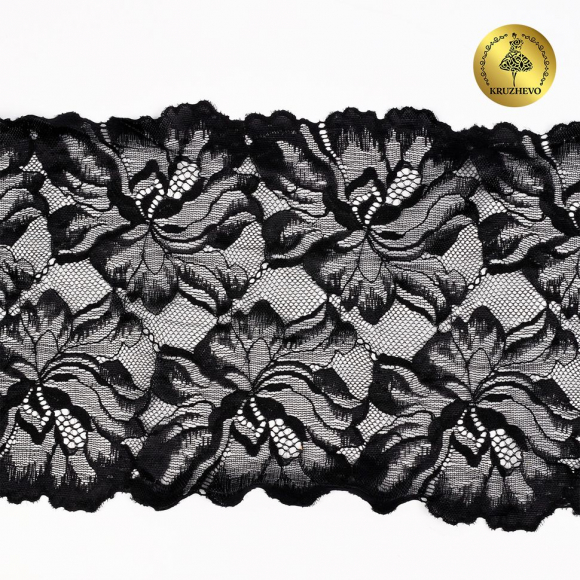 Кружево-стрейч KRUZHEVO арт.TBY.8038 шир.240мм цв.03 черный уп.10м