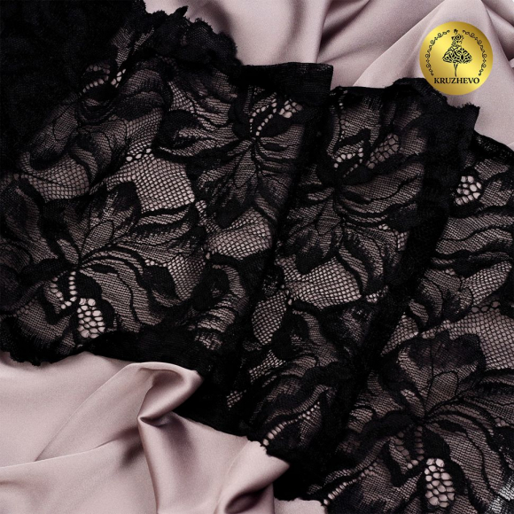 Кружево-стрейч KRUZHEVO арт.TBY.8038 шир.240мм цв.03 черный уп.10м