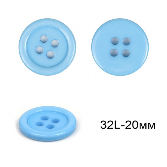 Пуговицы пластиковые C-TA203-1 цв.голубой 32L-20мм, 4 прокола, 36шт