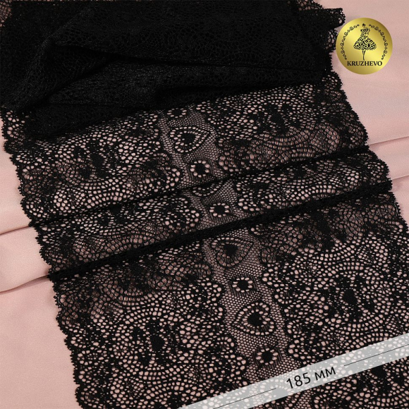 Кружево-стрейч KRUZHEVO арт.TBY.6185 шир.185мм цв.02 черный уп.18м Кружево-стрейч KRUZHEVO арт.TBY.6185 шир.185мм цв.02 черный уп.18м