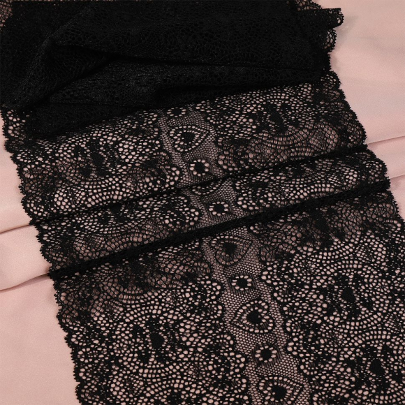 Кружево-стрейч KRUZHEVO арт.TBY.6185 шир.185мм цв.02 черный уп.18м Кружево-стрейч KRUZHEVO арт.TBY.6185 шир.185мм цв.02 черный уп.18м