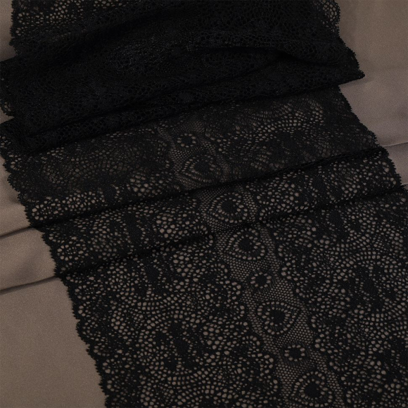 Кружево-стрейч KRUZHEVO арт.TBY.6185 шир.185мм цв.02 черный уп.18м Кружево-стрейч KRUZHEVO арт.TBY.6185 шир.185мм цв.02 черный уп.18м