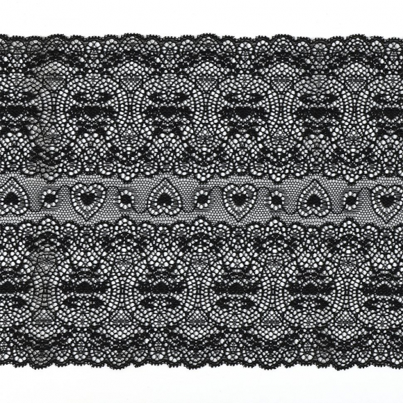 Кружево-стрейч KRUZHEVO арт.TBY.6185 шир.185мм цв.02 черный уп.18м Кружево-стрейч KRUZHEVO арт.TBY.6185 шир.185мм цв.02 черный уп.18м