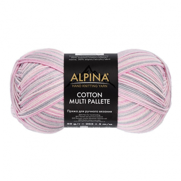 Пряжа ALPINA COTTON MULTI PALLETE (50% хлопок, 50% акрил) 10х50г/205м цв.06 св.серый-св.розовый-лиловый Пряжа ALPINA COTTON MULTI PALLETE (50% хлопок, 50% акрил) 10х50г/205м цв.06 св.серый-св.розовый-лиловый