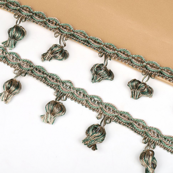 Бахрома для штор арт.6152-0333 шир.43мм цв.6456 беж+оливка уп.10м