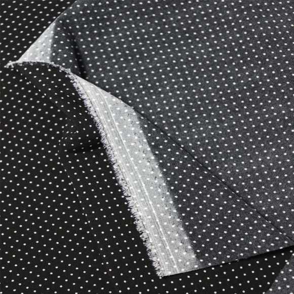 Ткань Софт Ниагара в горошек 80 г/м? 94% полиэстер, 6% спандекс шир.145 см арт.Р.11568.02 цв.02 черный уп.25м