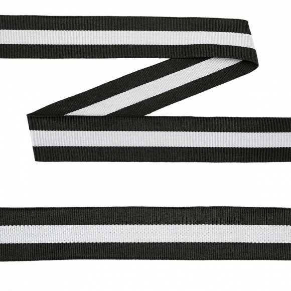Тесьма TBY тканая Рубчик неэластичная Лампас NET0130 шир.30мм цв.черн/бел уп.45,7м
