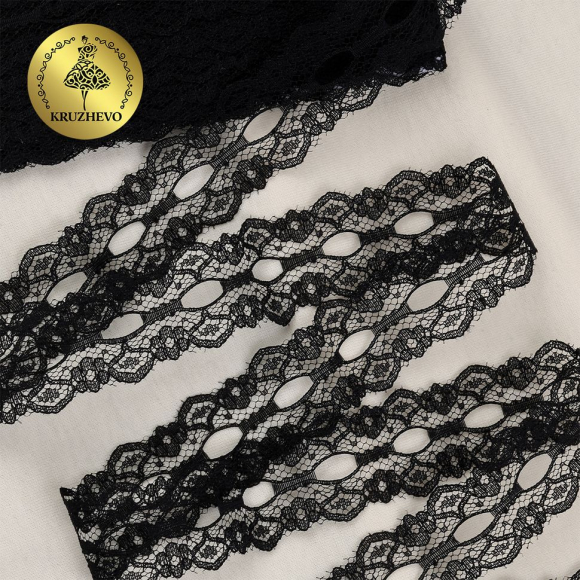 Кружево-трикотаж KRUZHEVO арт.TBY 1671 шир.25мм цв.10 черный уп.9,14м Кружево-трикотаж KRUZHEVO арт.TBY 1671 шир.25мм цв.10 черный уп.9,14м