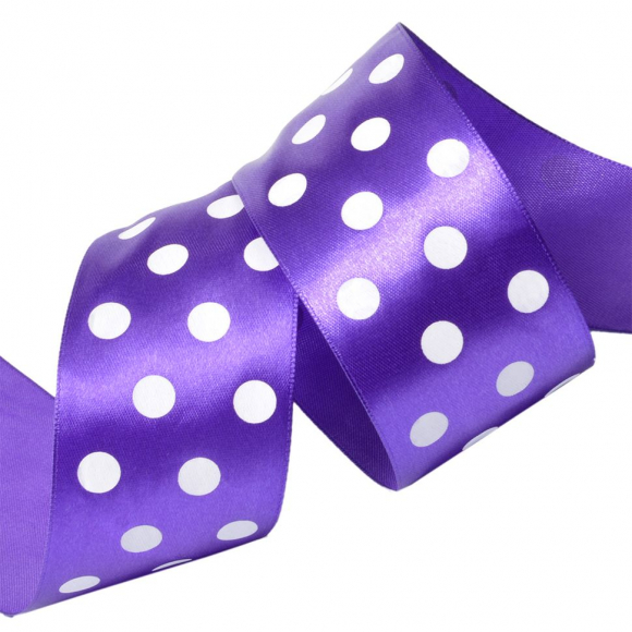 Лента атласная Ideal арт.LDAG46502950 (51) горошек 50мм цв.сиреневый-белый уп.27,4м