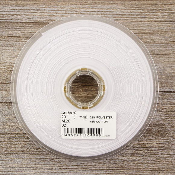 Косая бейка хлопок/полиэстер, 20 мм, 20 м, цвет 02, белый