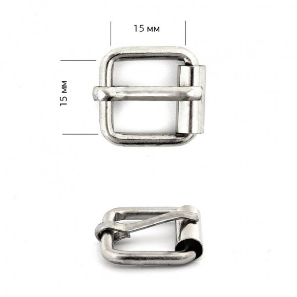 Пряжка-ролик металлическая TBY.12759 внутр. размер 15х15мм, толщ.3мм цв. никель уп. 100шт