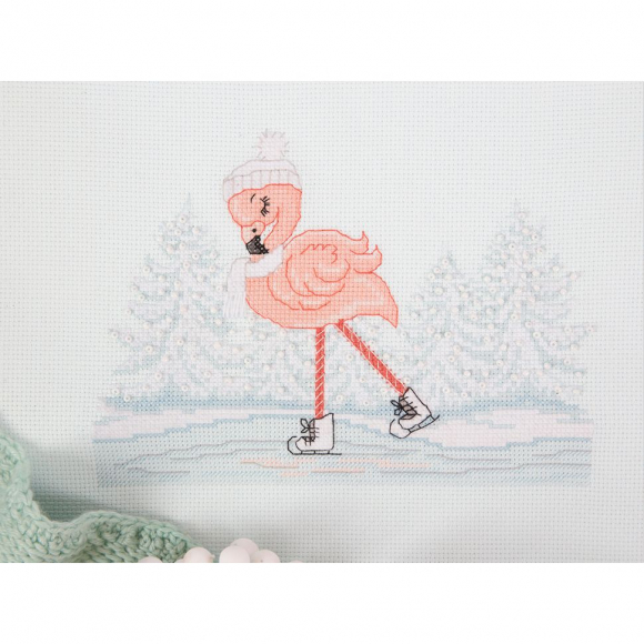 Набор для вышивания KLART арт. 8-417 Фламинго на коньках 20,5х15,5 см