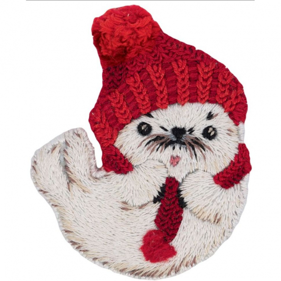 Набор для вышивания PANNA Живая картина арт. JK-2222 Брошь. Белёк в шапочке 5х6 см