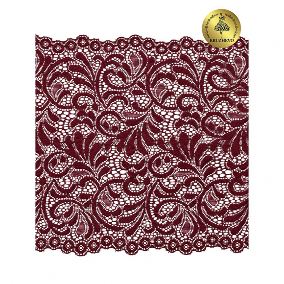 Кружево-стрейч KRUZHEVO арт.TBY 8012 шир.180мм цв.076 сливовое вино уп.20м Кружево-стрейч KRUZHEVO арт.TBY 8012 шир.180мм цв.076 сливовое вино уп.20м