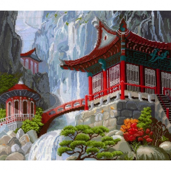 Набор для вышивания СДЕЛАЙ СВОИМИ РУКАМИ арт.В-12 Водопад и пагода 40х35 см