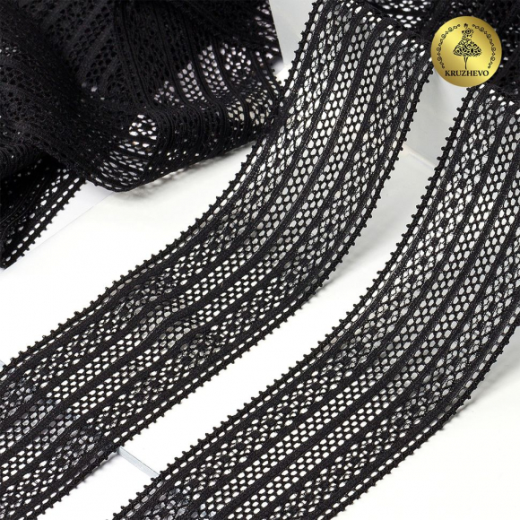 Кружево-стрейч KRUZHEVO арт.TBY.8035 шир.50мм цв.02 черный уп.10м